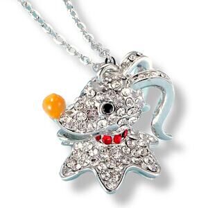 Quirky Silver Tone Round Crystal Dog Joker Pendant 16" Chain